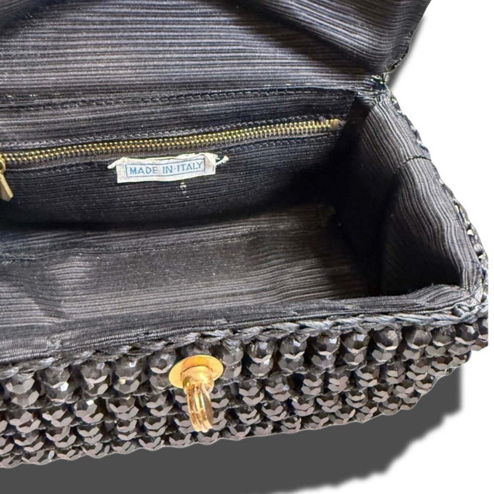 VINTAGE ANTIQUE black beaded box Style purse Elegant Black Beaded Handbag - Picture 4 of 10